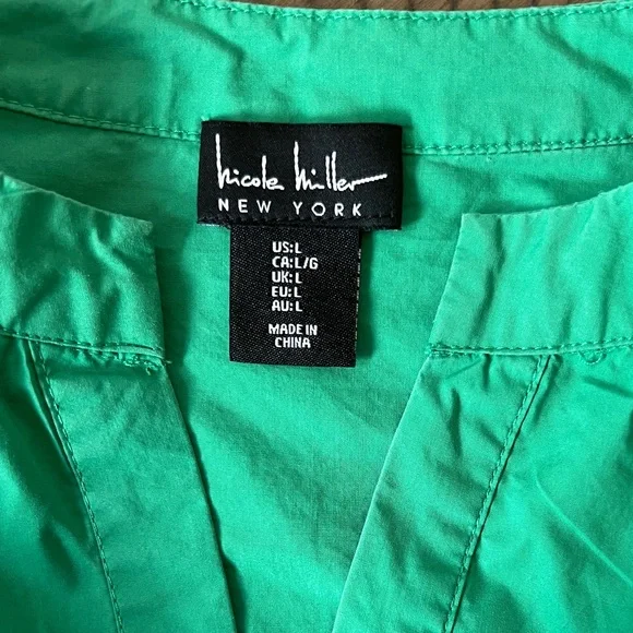 Nicole Miller Vibrant Green Puff Sleeve Mini Dress Size L LIKE NEW - Picture 6 of 7